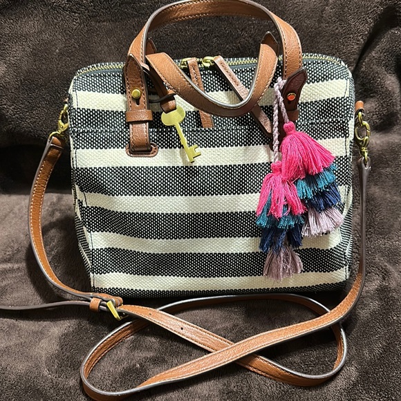 Fossil handbag Handbags - Fossil black stripe satchel/ crossbody. 10” L x 5” W x 8” H